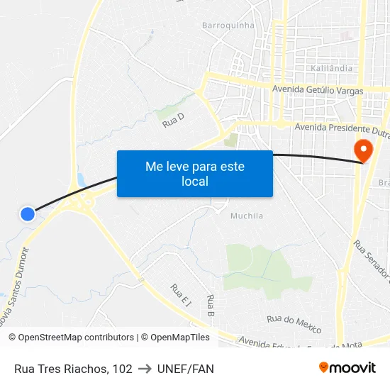 Rua Tres Riachos, 102 to UNEF/FAN map