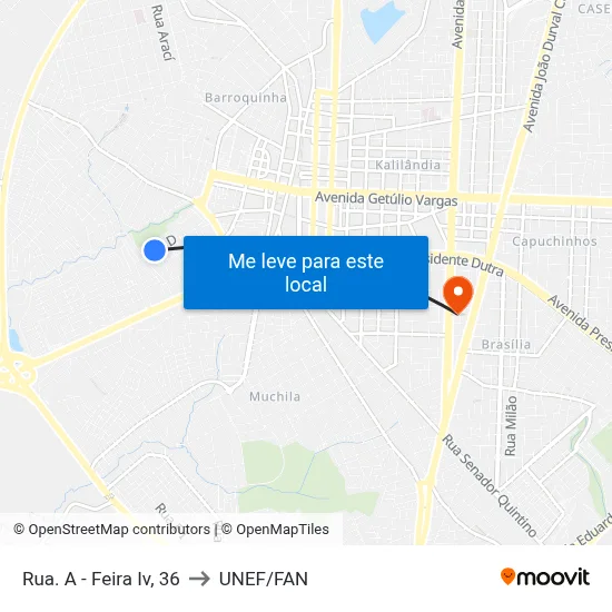 Rua. A - Feira Iv, 36 to UNEF/FAN map