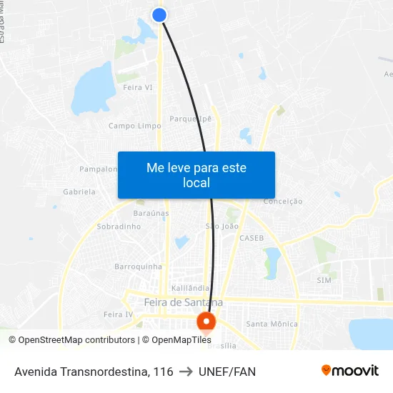 Avenida Transnordestina, 116 to UNEF/FAN map
