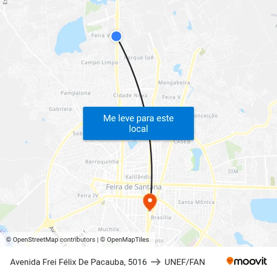 Avenida Frei Félix De Pacauba, 5016 to UNEF/FAN map