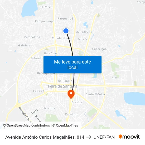 Avenida Antônio Carlos Magalhães, 814 to UNEF/FAN map