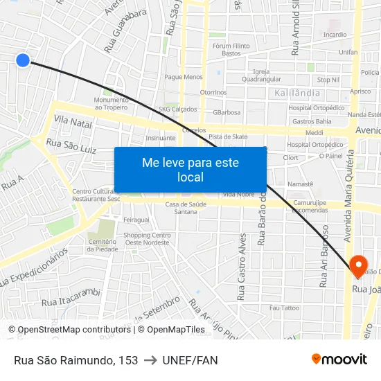 Rua São Raimundo, 153 to UNEF/FAN map