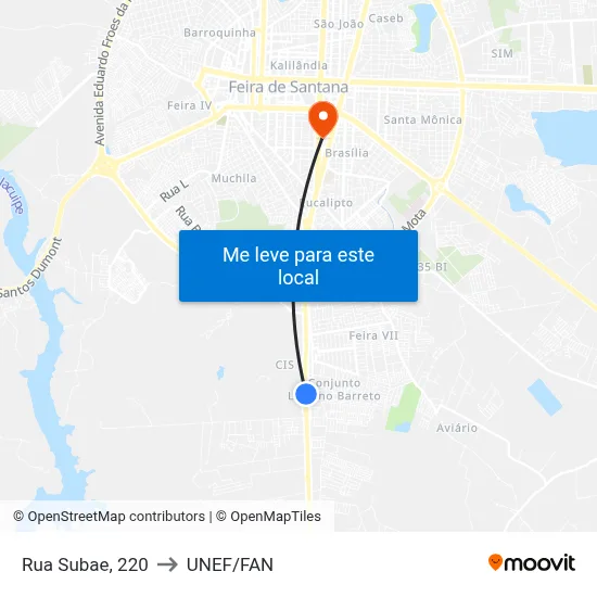 Rua Subae, 220 to UNEF/FAN map
