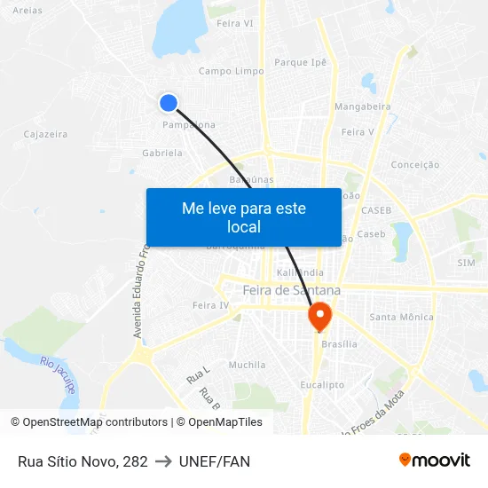 Rua Sítio Novo, 282 to UNEF/FAN map