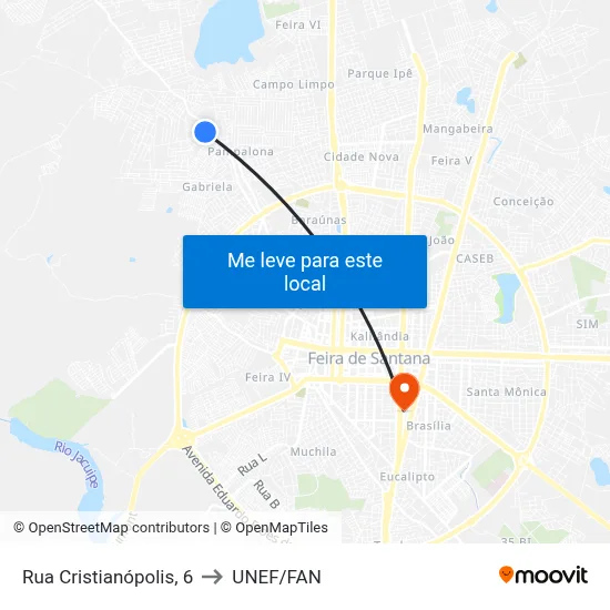 Rua Cristianópolis, 6 to UNEF/FAN map