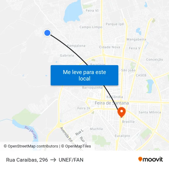 Rua Caraibas, 296 to UNEF/FAN map