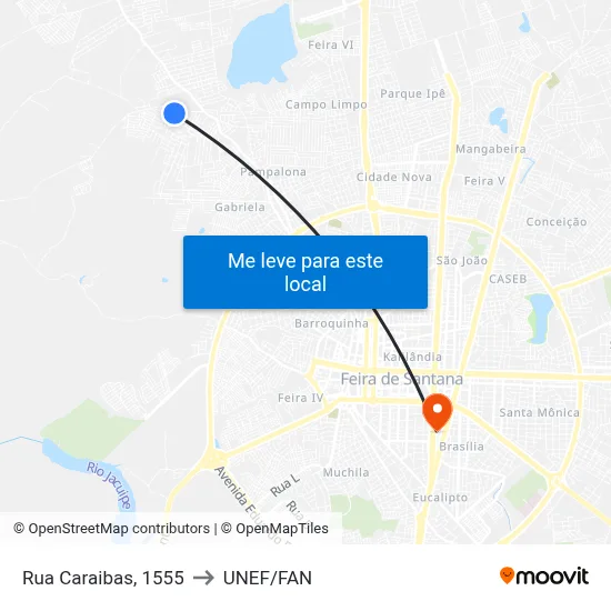 Rua Caraibas, 1555 to UNEF/FAN map