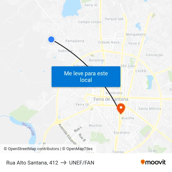 Rua Alto Santana, 412 to UNEF/FAN map