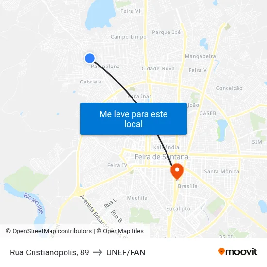 Rua Cristianópolis, 89 to UNEF/FAN map