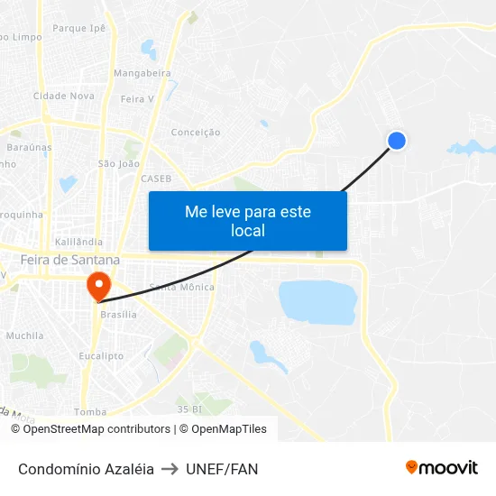Condomínio Azaléia to UNEF/FAN map