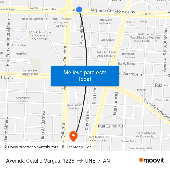 Avenida Getúlio Vargas, 1228 to UNEF/FAN map