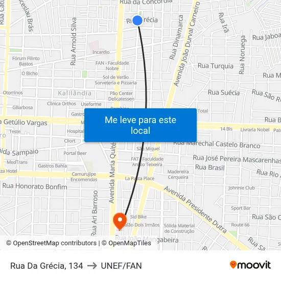 Rua Da Grécia, 134 to UNEF/FAN map
