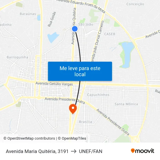 Avenida Maria Quitéria, 3191 to UNEF/FAN map