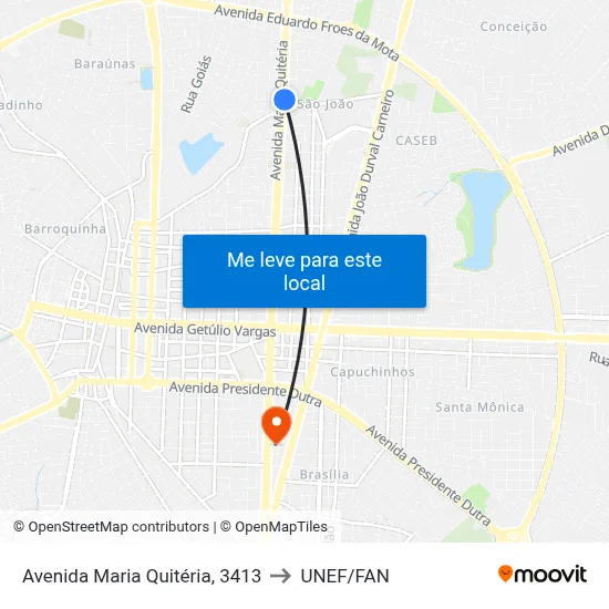 Avenida Maria Quitéria, 3413 to UNEF/FAN map