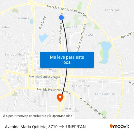 Avenida Maria Quitéria, 3710 to UNEF/FAN map