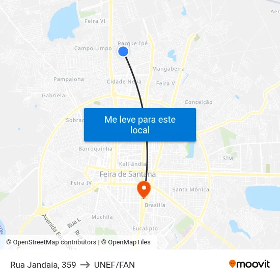 Rua Jandaia, 359 to UNEF/FAN map