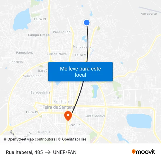 Rua Itaberal, 485 to UNEF/FAN map