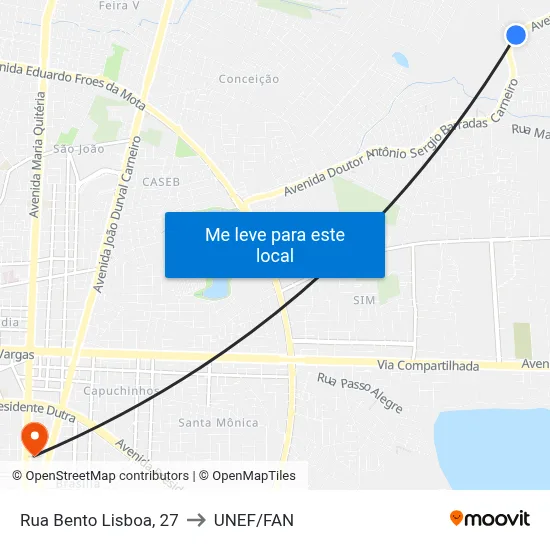 Rua Bento Lisboa, 27 to UNEF/FAN map