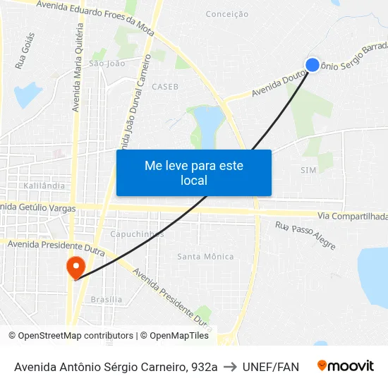 Avenida Antônio Sérgio Carneiro, 932a to UNEF/FAN map