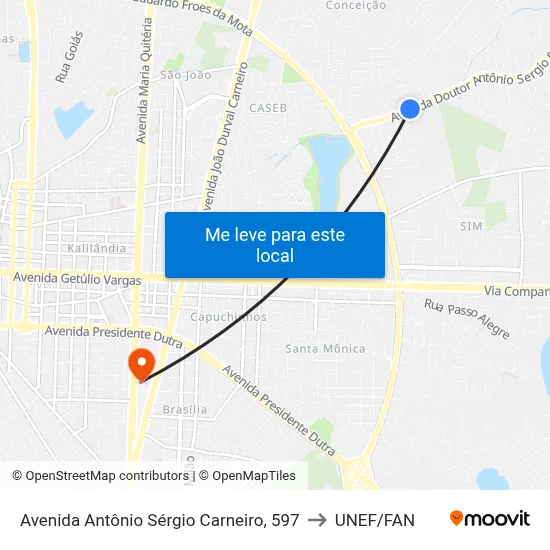 Avenida Antônio Sérgio Carneiro, 597 to UNEF/FAN map