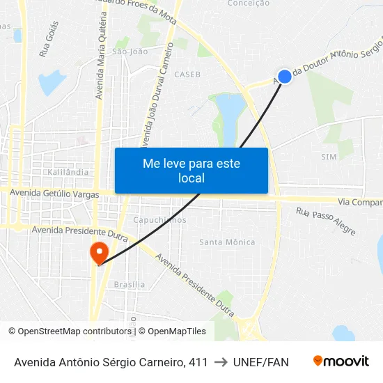 Avenida Antônio Sérgio Carneiro, 411 to UNEF/FAN map