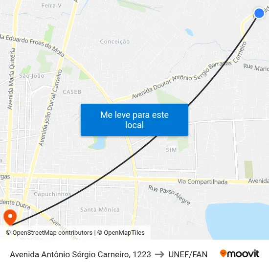 Avenida Antônio Sérgio Carneiro, 1223 to UNEF/FAN map
