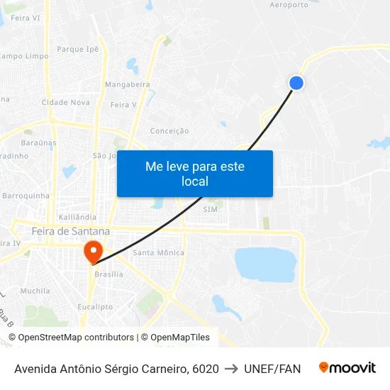 Avenida Antônio Sérgio Carneiro, 6020 to UNEF/FAN map