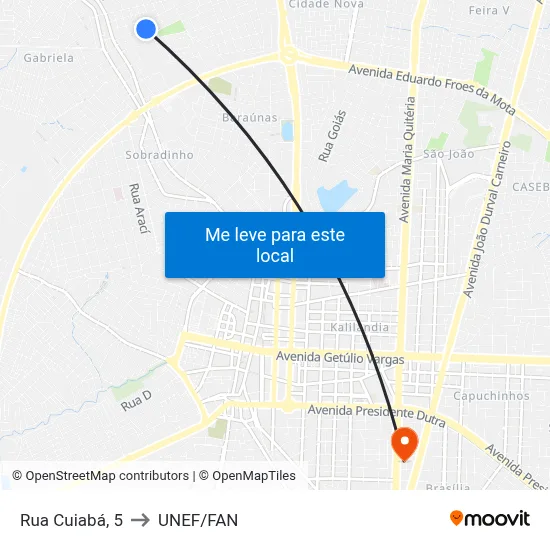 Rua Cuiabá, 5 to UNEF/FAN map