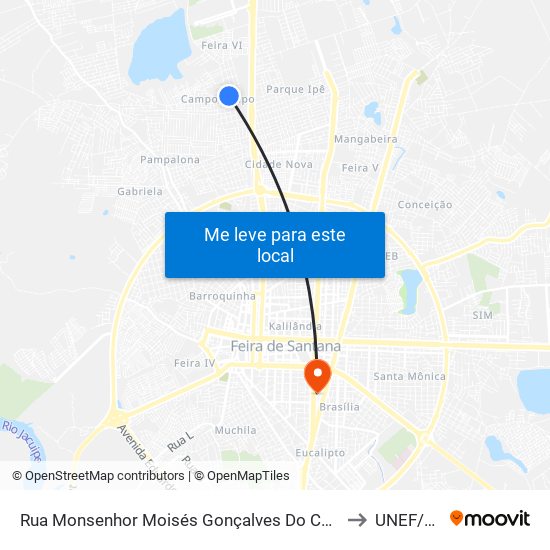 Rua Monsenhor Moisés Gonçalves Do Couto, 2783 to UNEF/FAN map