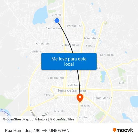 Rua Humildes, 490 to UNEF/FAN map