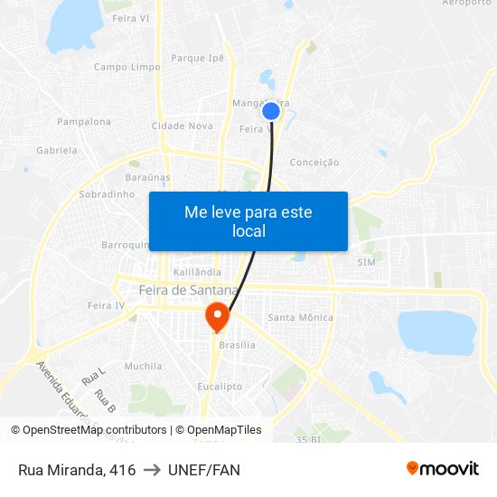 Rua Miranda, 416 to UNEF/FAN map