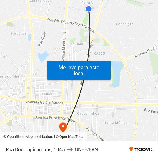 Rua Dos Tupinambás, 1045 to UNEF/FAN map