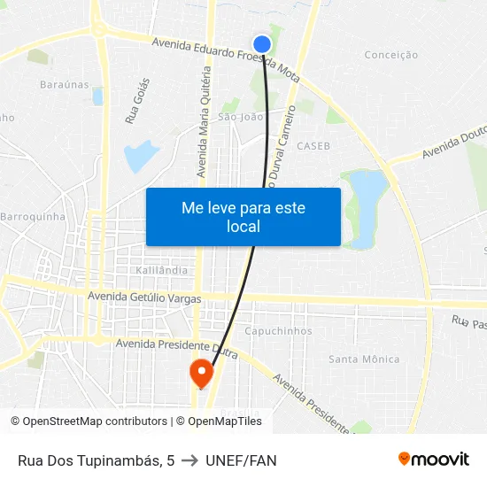 Rua Dos Tupinambás, 5 to UNEF/FAN map