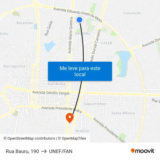 Rua Bauru, 190 to UNEF/FAN map