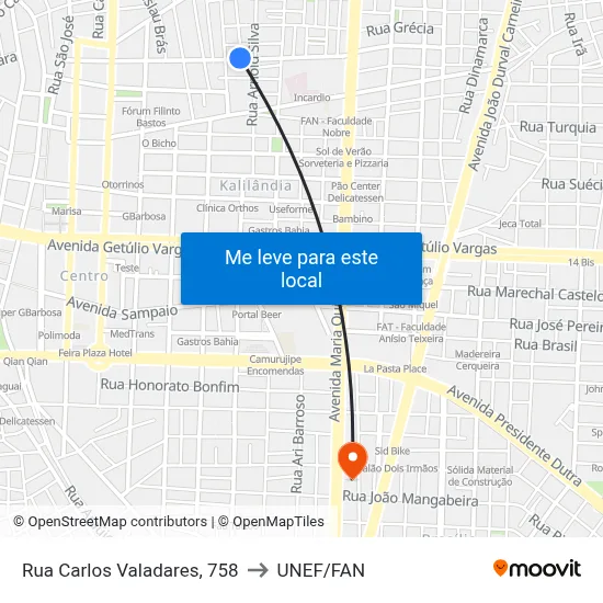 Rua Carlos Valadares, 758 to UNEF/FAN map