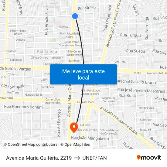 Avenida Maria Quitéria, 2219 to UNEF/FAN map