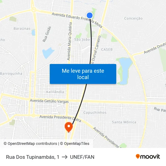 Rua Dos Tupinambás, 1 to UNEF/FAN map