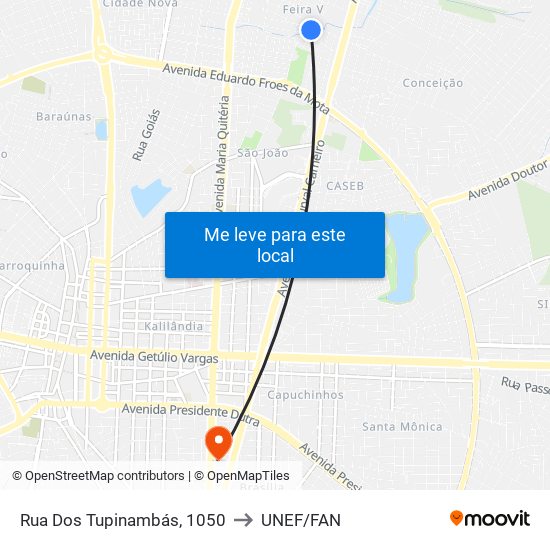 Rua Dos Tupinambás, 1050 to UNEF/FAN map