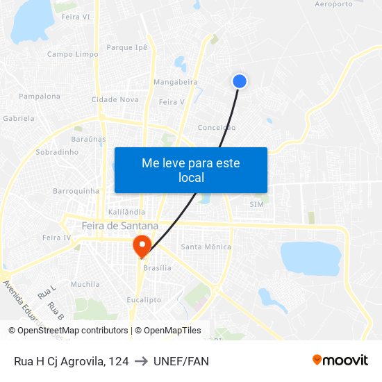 Rua H Cj Agrovila, 124 to UNEF/FAN map