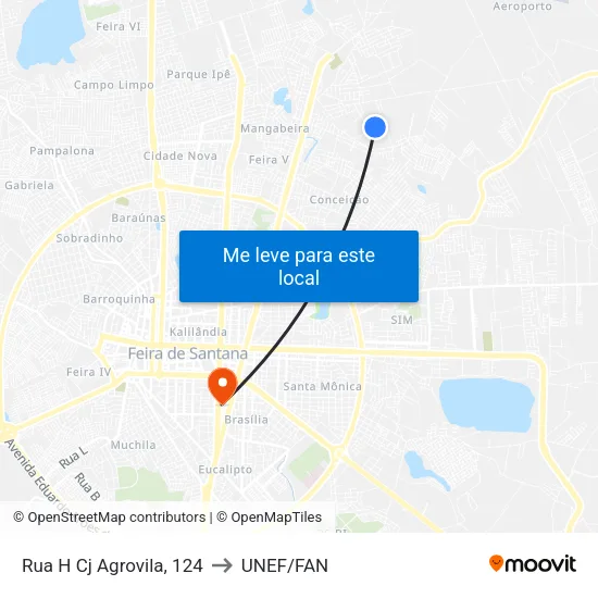 Rua H Cj Agrovila, 124 to UNEF/FAN map