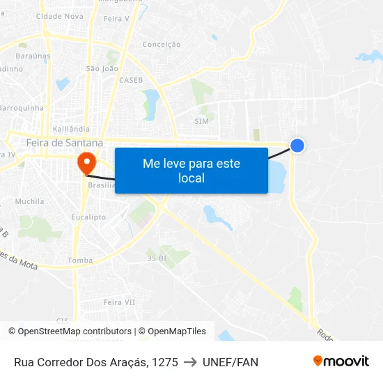 Rua Corredor Dos Araçás, 1275 to UNEF/FAN map