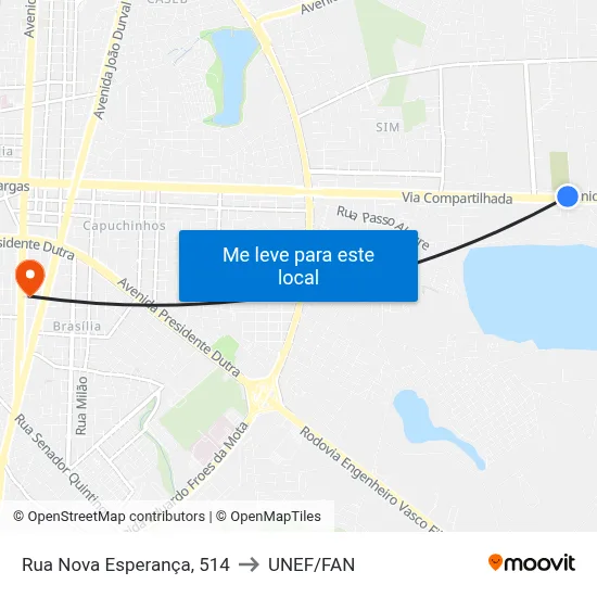 Rua Nova Esperança, 514 to UNEF/FAN map