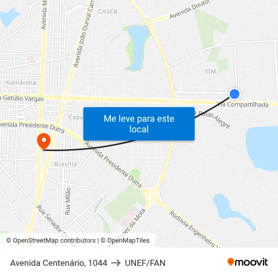 Avenida Centenário, 1044 to UNEF/FAN map
