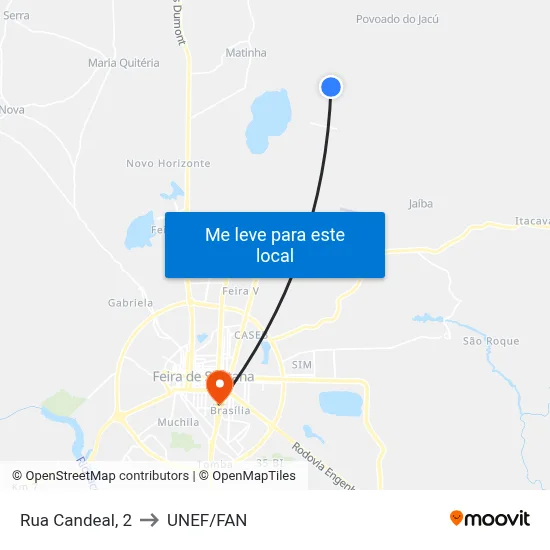 Rua Candeal, 2 to UNEF/FAN map