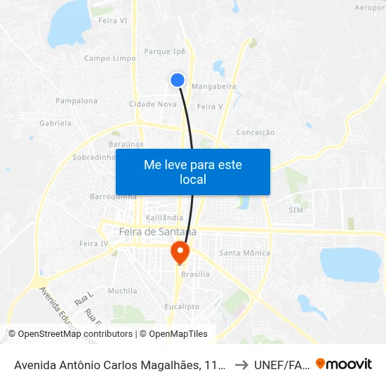 Avenida Antônio Carlos Magalhães, 1163 to UNEF/FAN map