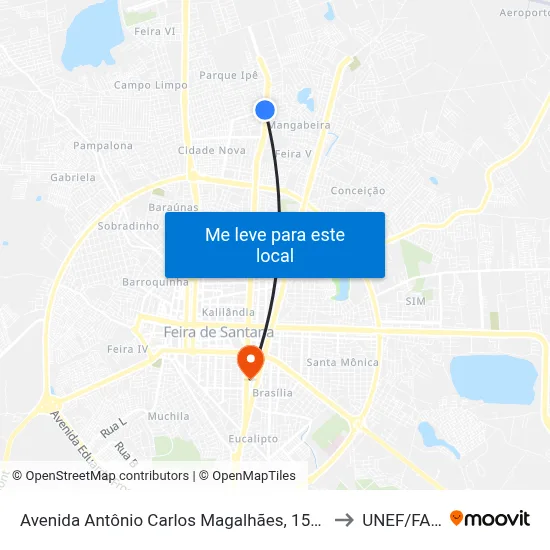 Avenida Antônio Carlos Magalhães, 1501 to UNEF/FAN map