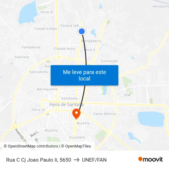 Rua C Cj Joao Paulo Ii, 5650 to UNEF/FAN map