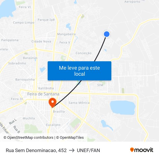 Rua Sem Denominacao, 452 to UNEF/FAN map