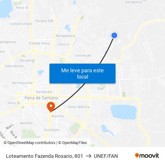 Loteamento Fazenda Rosario, 801 to UNEF/FAN map