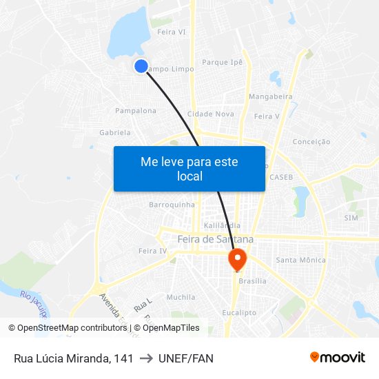 Rua Lúcia Miranda, 141 to UNEF/FAN map